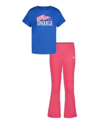UA Glitter Logo & Side-Stripe Infant Girls' Short Sleeve & Yoga Pants Set